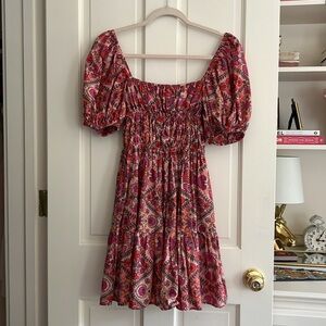 Olivaceous Red and Pink Floral Mini Dress